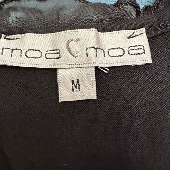 Moa Moa Applique Sheer Flower Rayon Blend Ruffle Top Black Size Medium - Picture 4 of 5